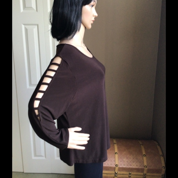 Belissima Tops - Bellissima Brown Top with Peek A Boo Sleeves